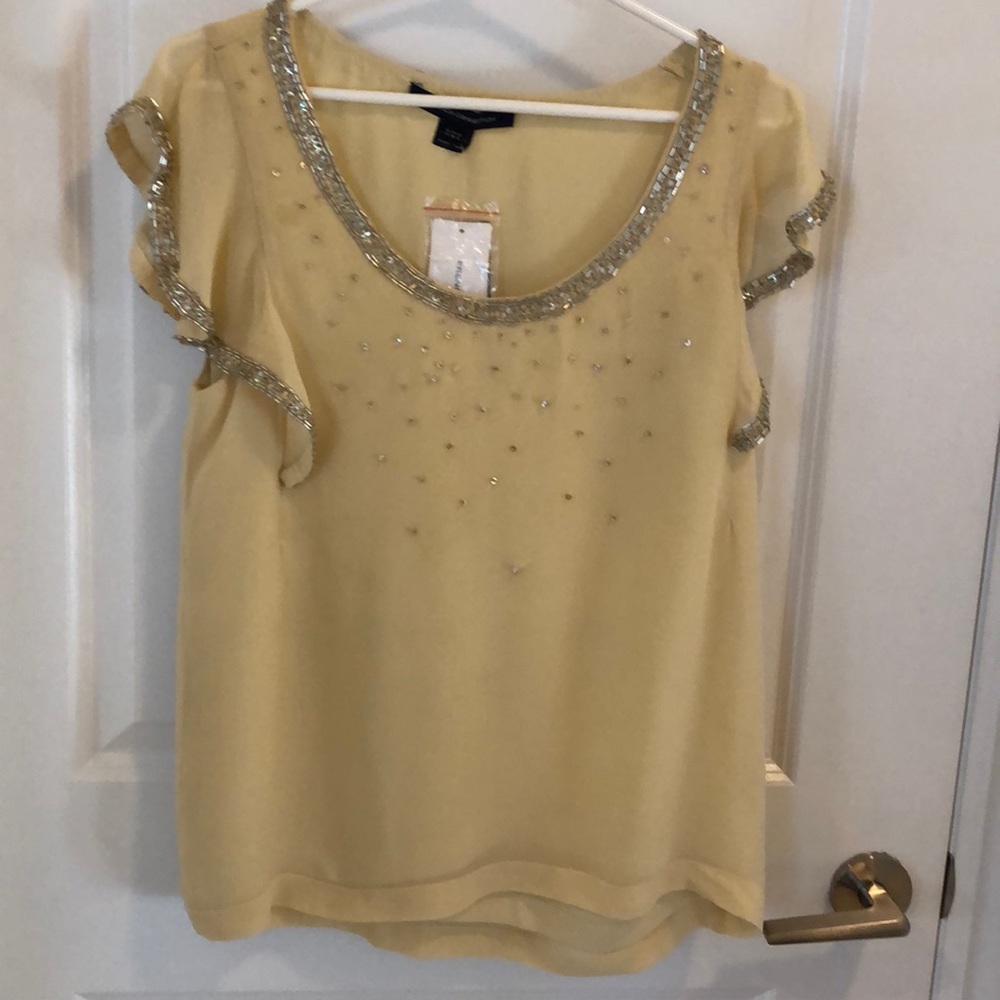 French Connection chiffons sequin yellow top size6
